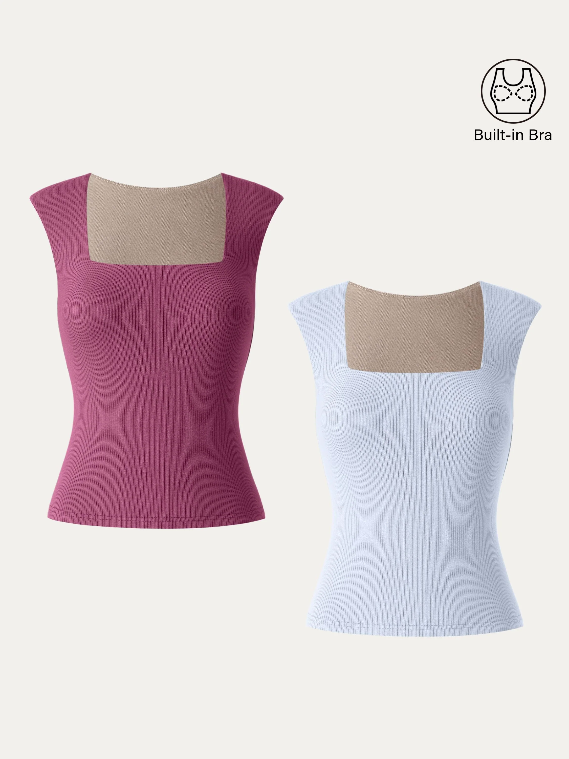 Stretch Cotton Square Neck Ribbed Brami