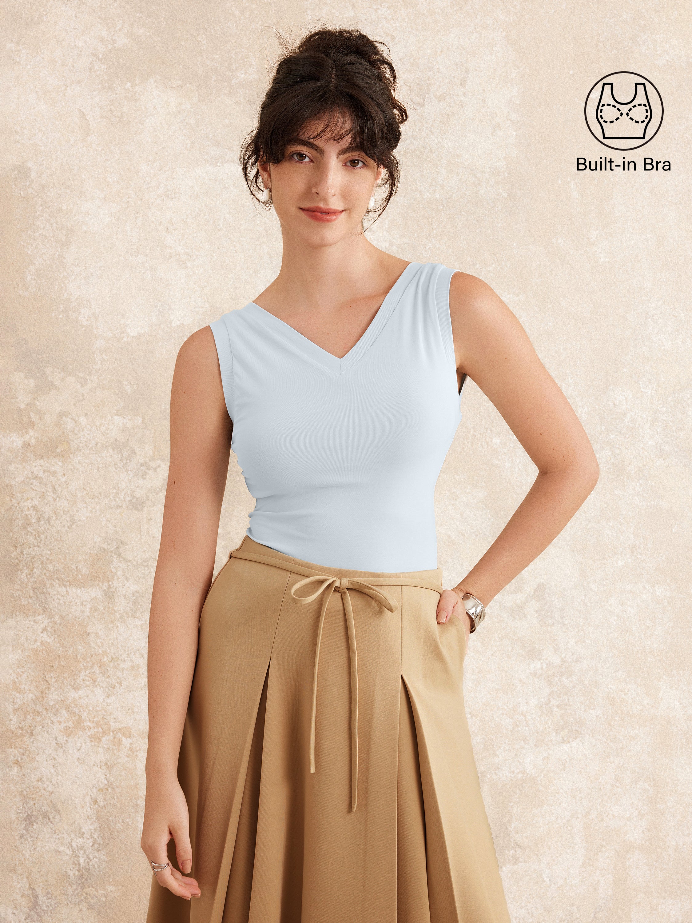 Double V-Neck Low Back Brami Tank