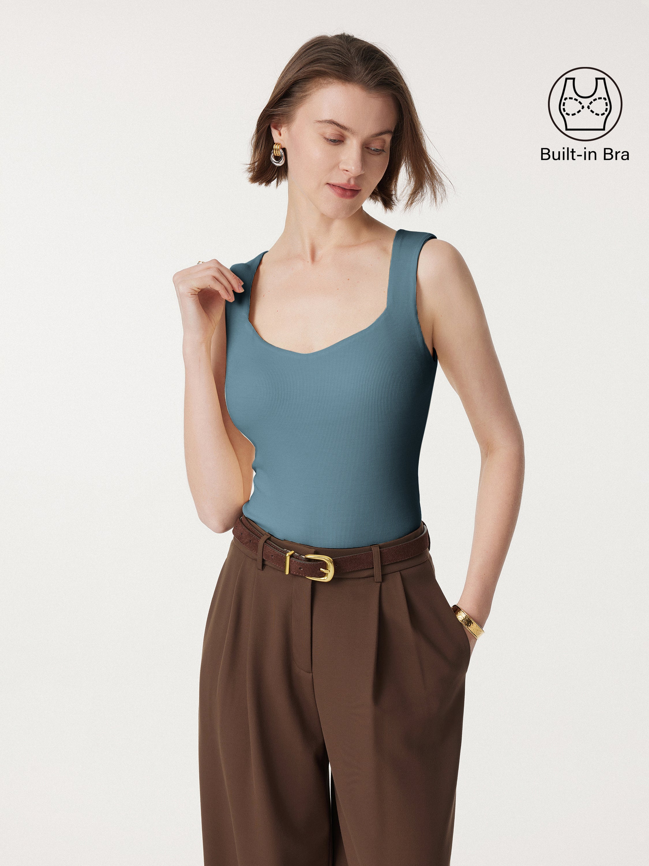 Diamond Neck Ribbed New Airy Brami Tank