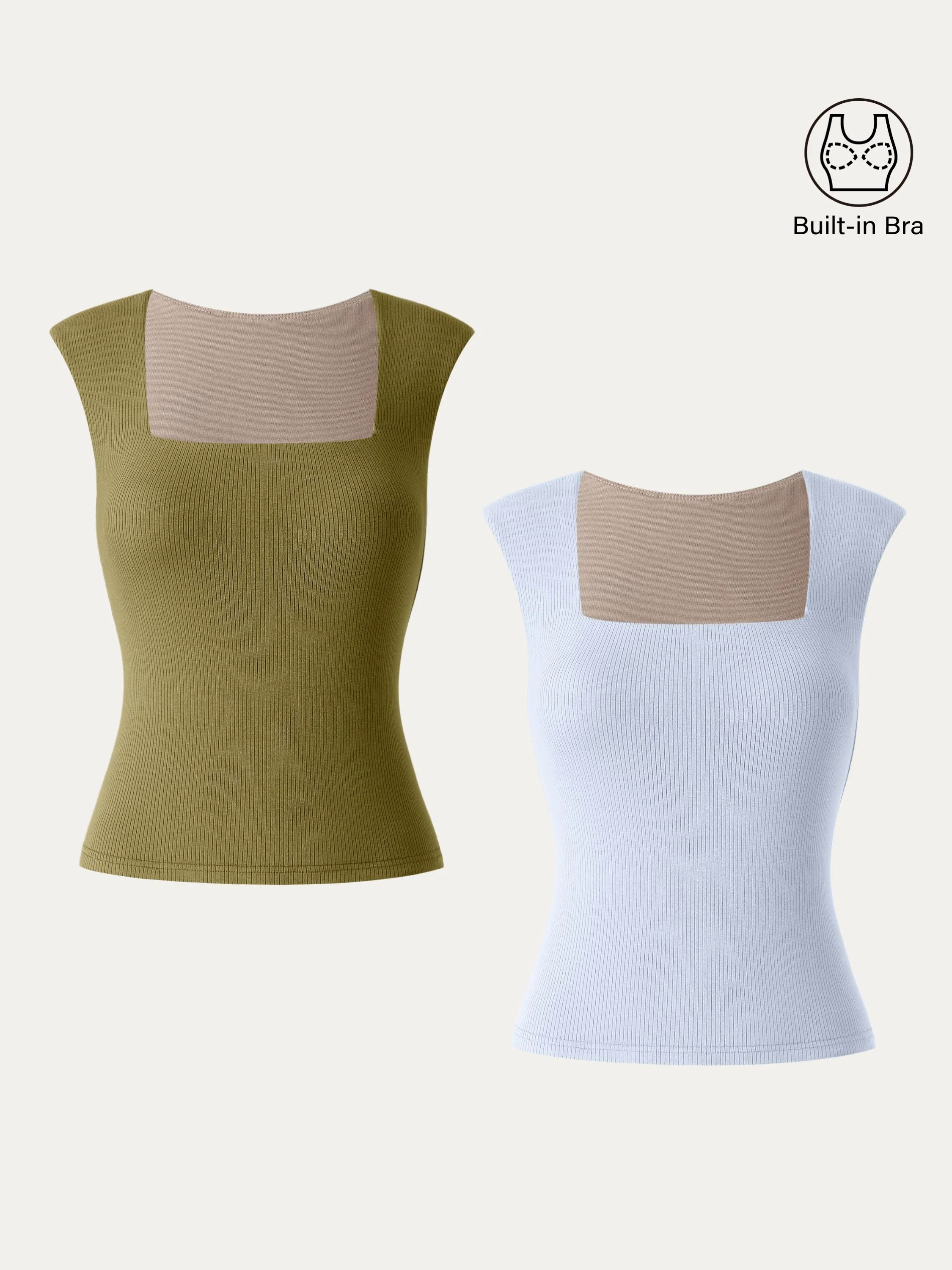 Stretch Cotton Square Neck Ribbed Brami