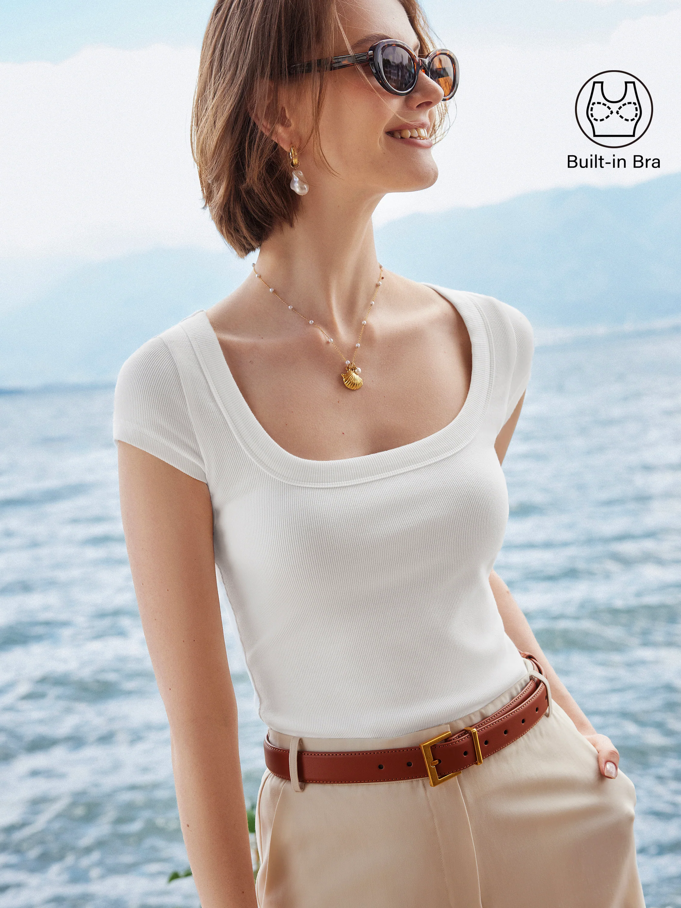 2Pcs Set Stretch Cotton Square Neck Cap Sleeve Brami