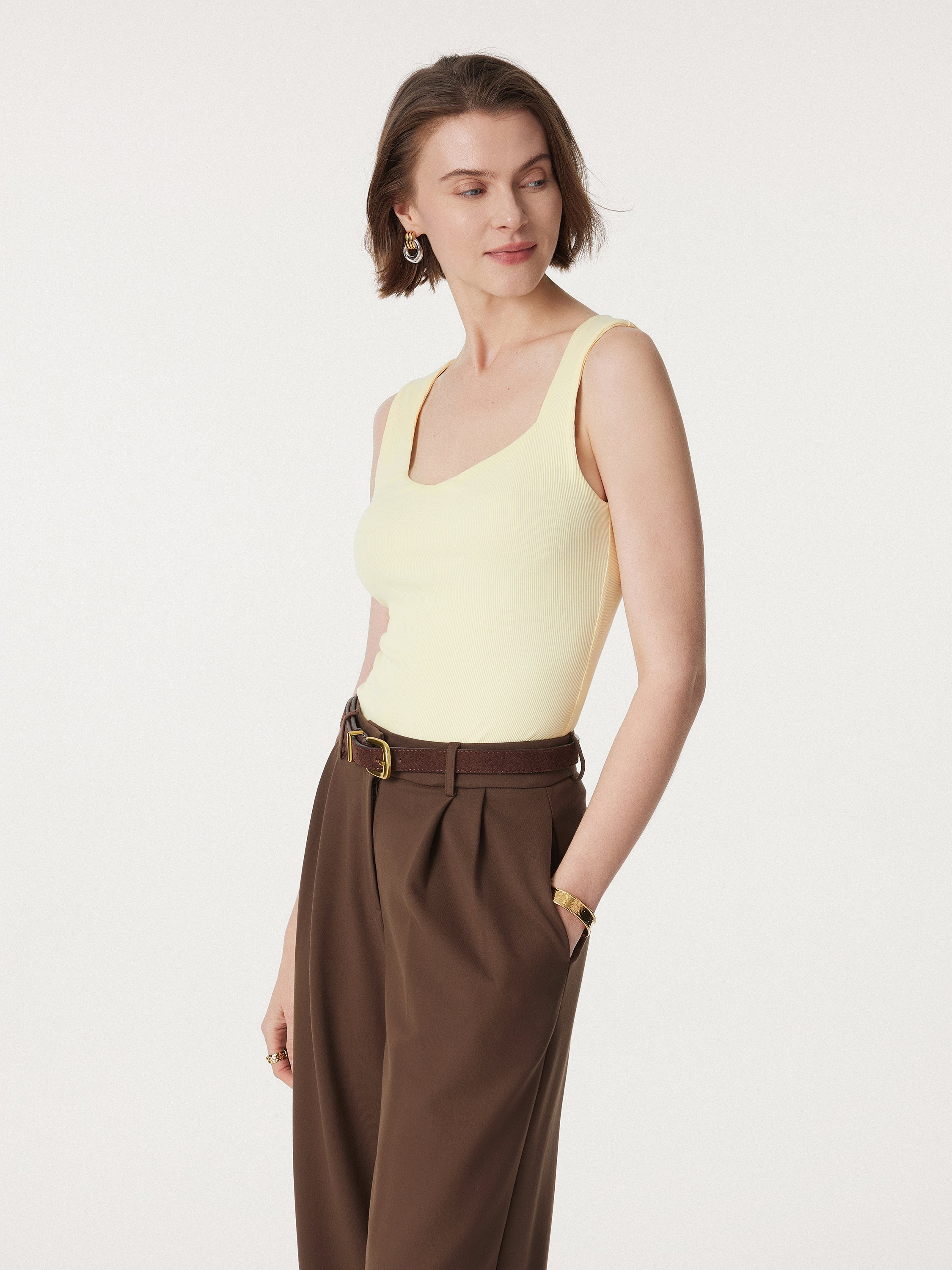 Diamond Neck Ribbed New Airy Brami Tank