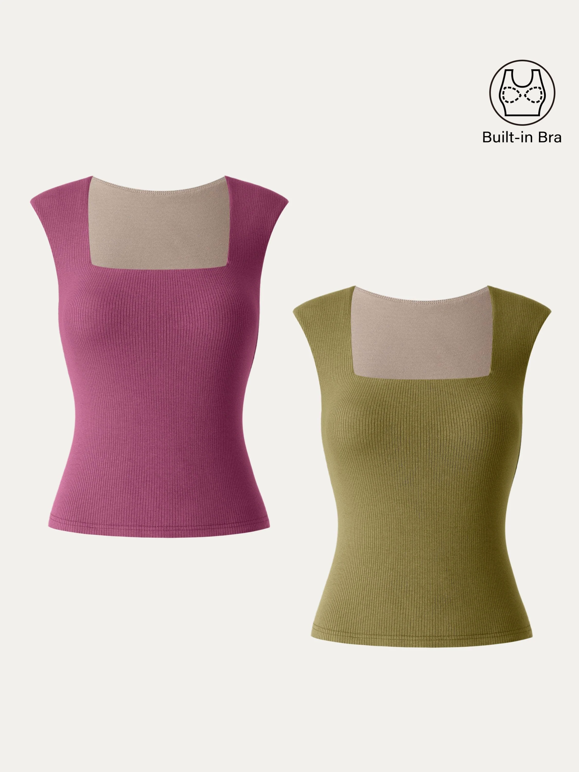 Stretch Cotton Square Neck Ribbed Brami