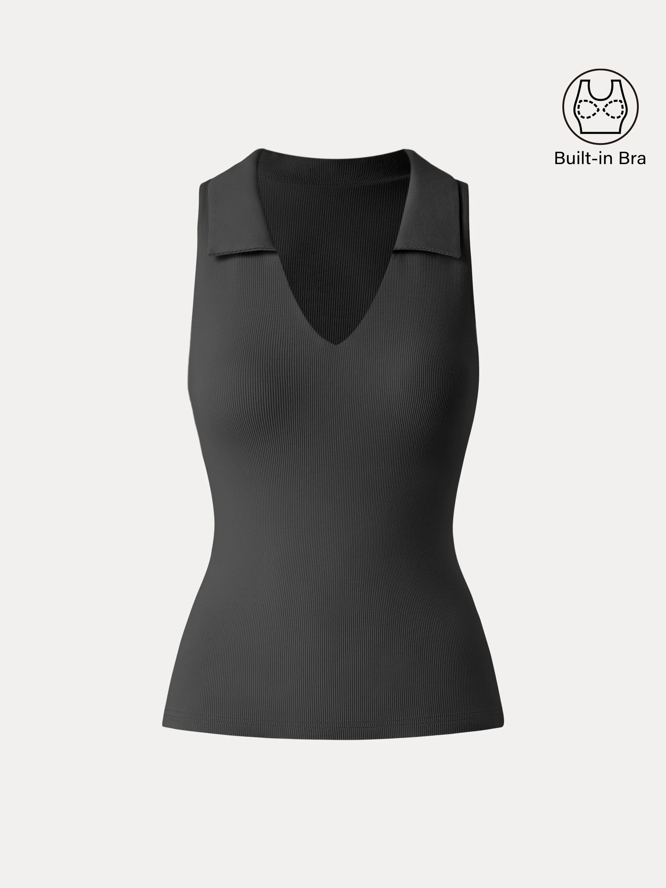 Stretch Cotton V-neck Collared Brami Top