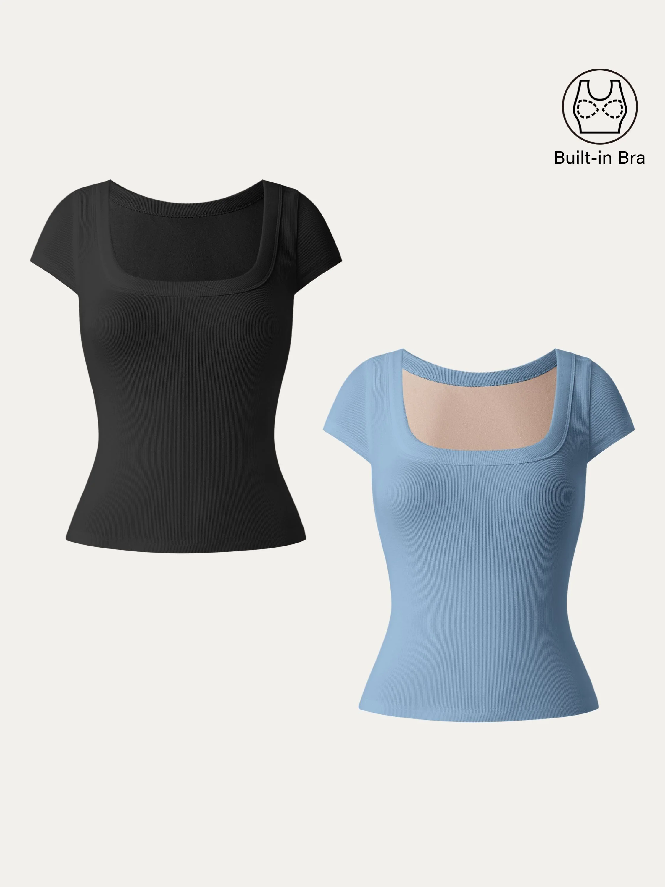 2Pcs Set Stretch Cotton Square Neck Cap Sleeve Brami