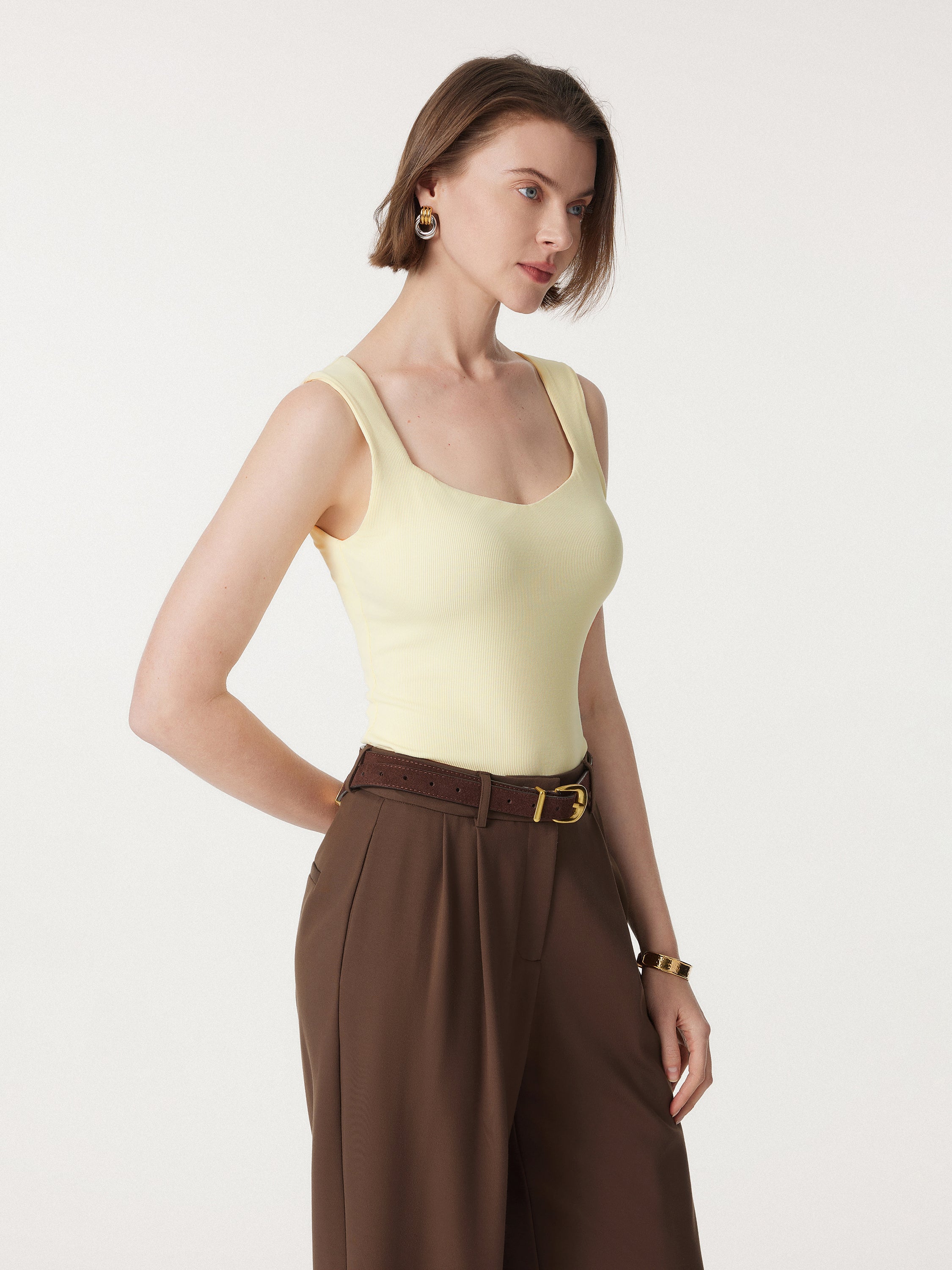 Diamond Neck Ribbed New Airy Brami Tank