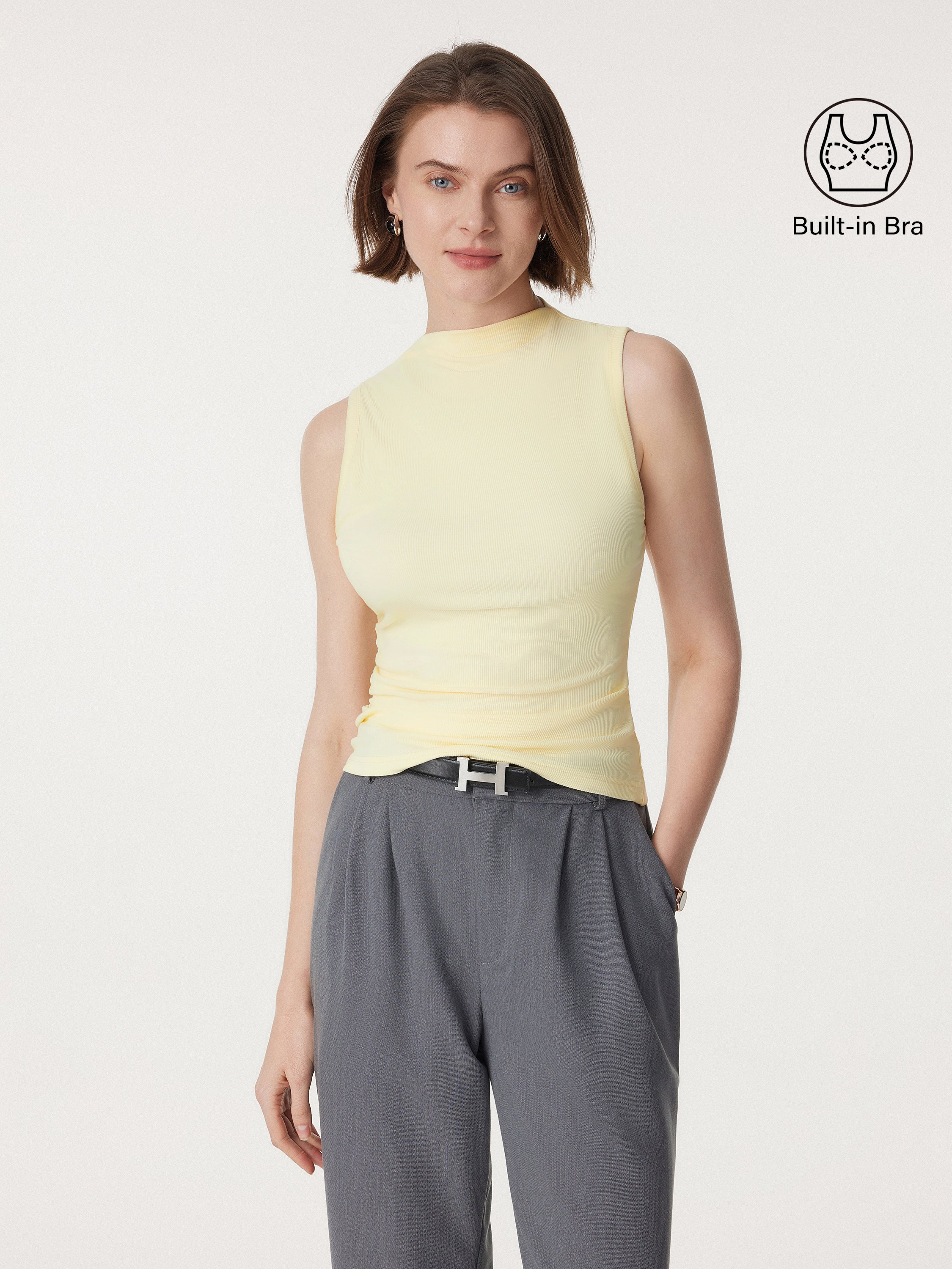 Mockneck Side Ruched Sculpt New Airy Brami Tank
