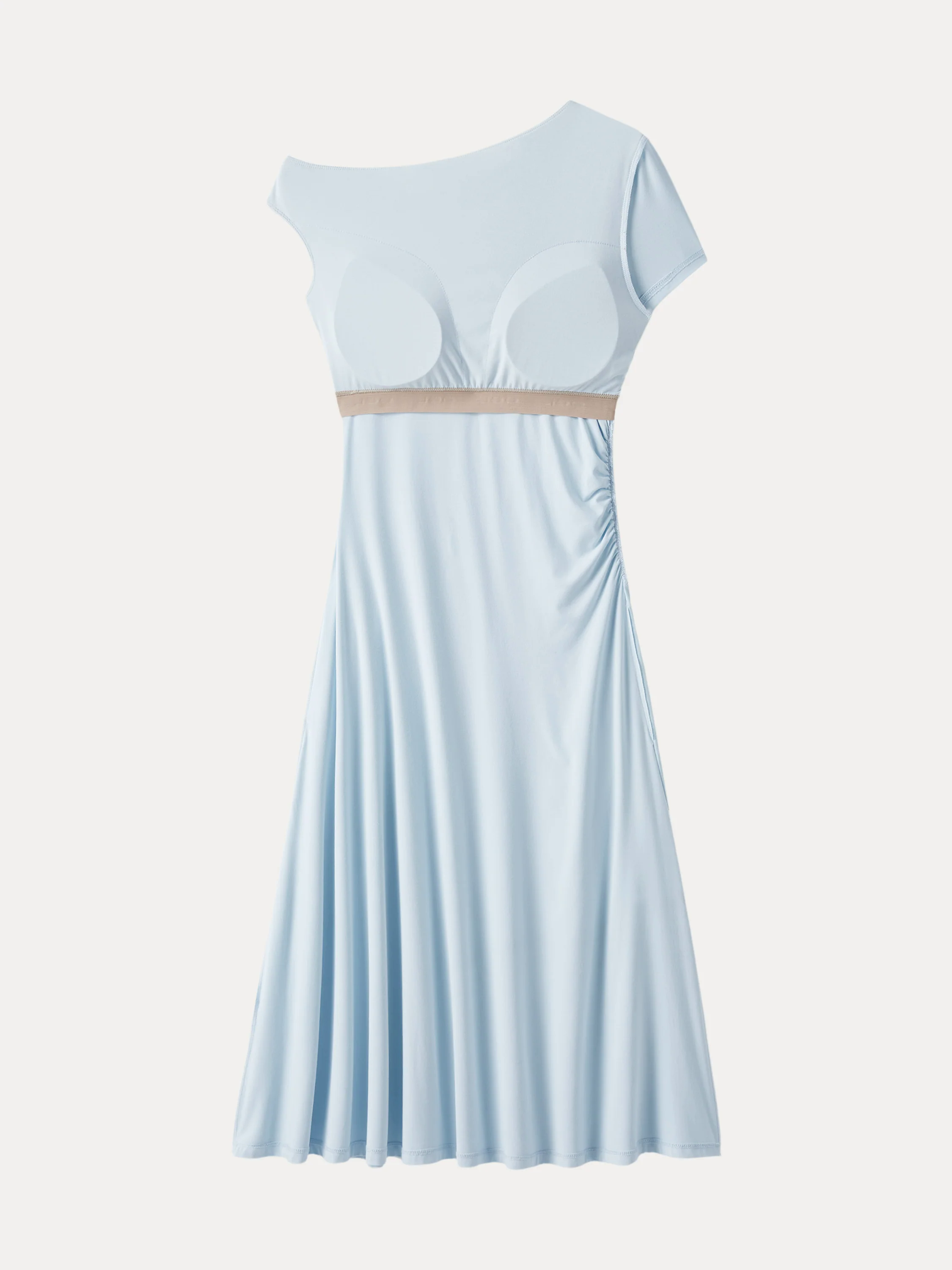 Asymmetrical Shoulder Side Ruched Midi Brami Dress