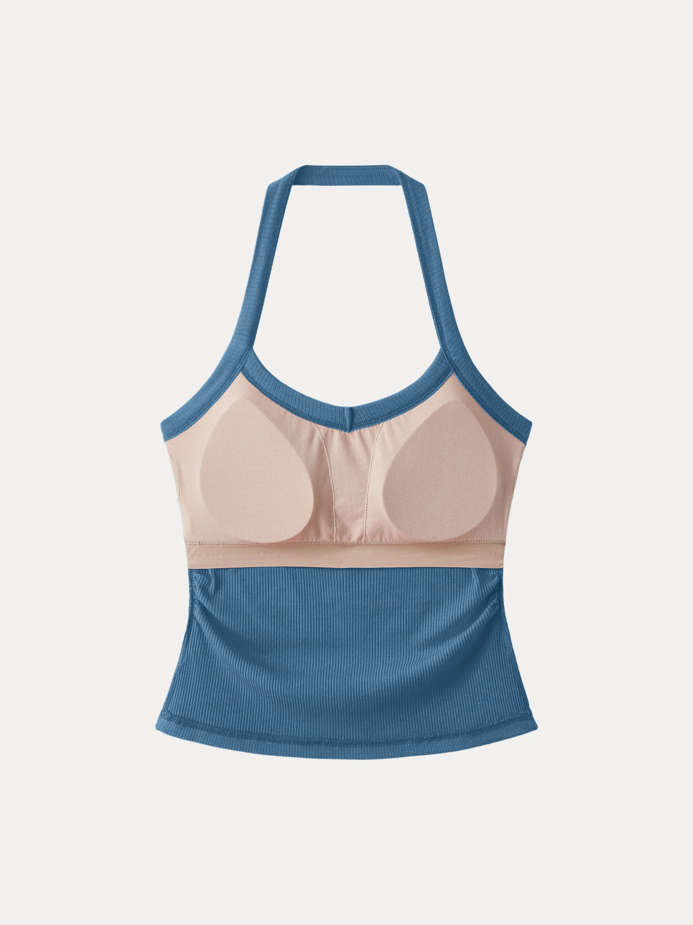2Pcs Set Halter Neck Side Ruched Ribbed Brami Tank