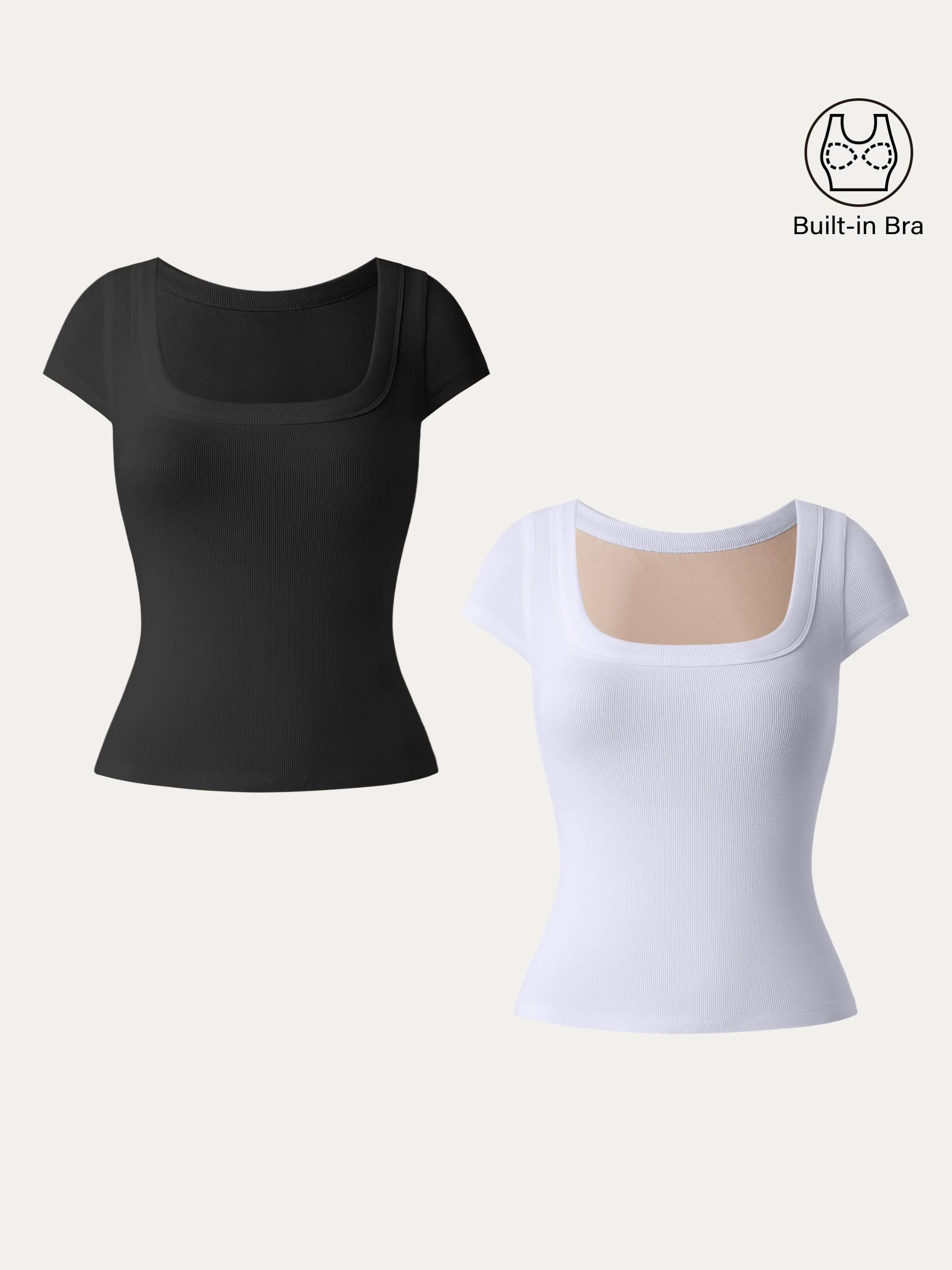 2Pcs Set Stretch Cotton Square Neck Cap Sleeve Brami