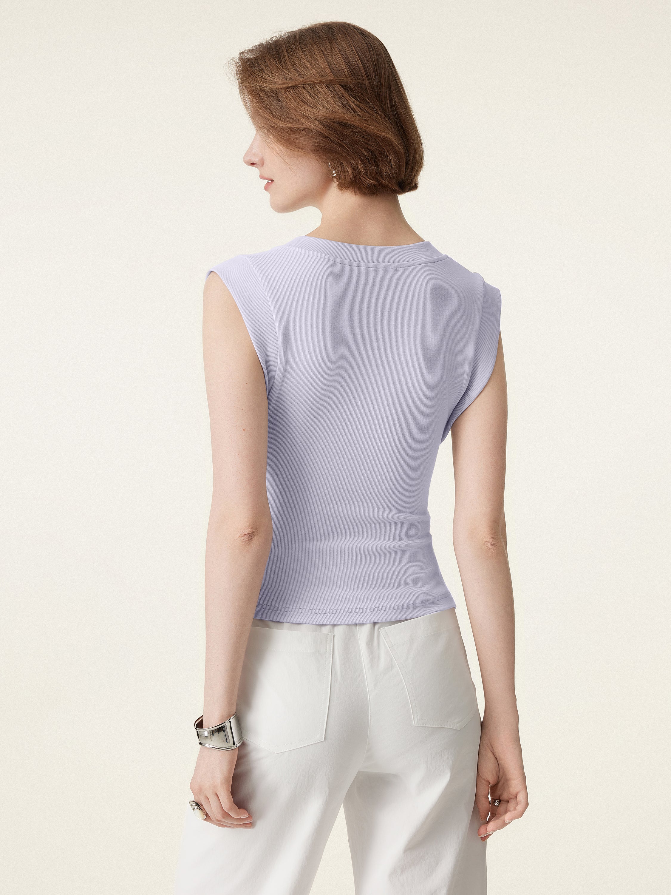 2Pcs Set Stretch Cotton V-neck Side Ruched Muscle Tee