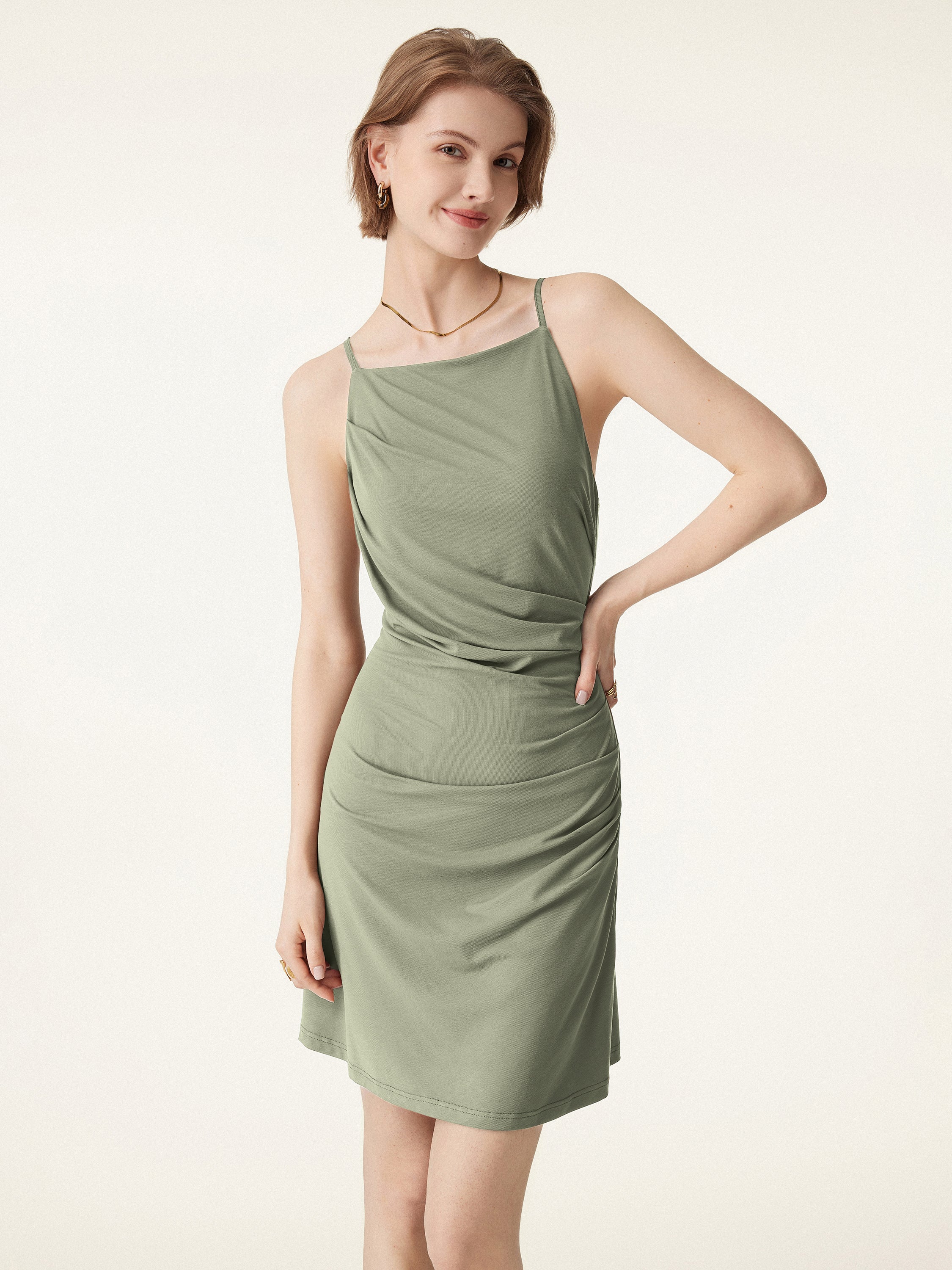 Tucked Mini Brami Dress with Adjustable Straps
