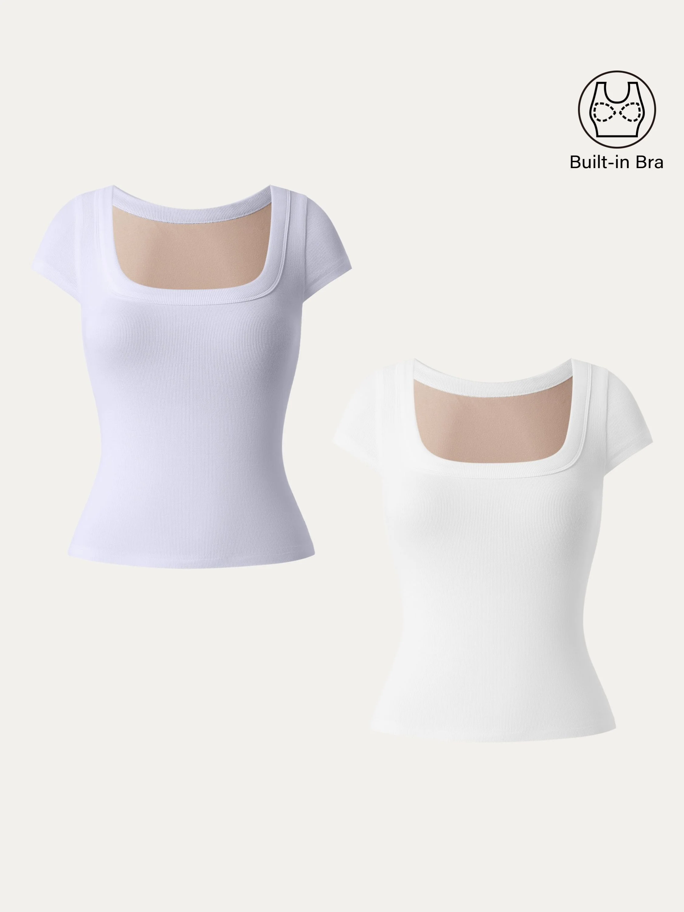 2Pcs Set Stretch Cotton Square Neck Cap Sleeve Brami