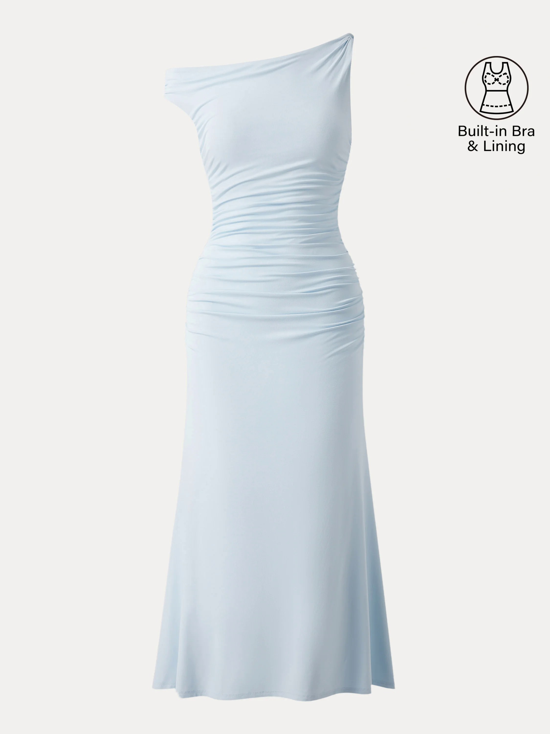 Asymmetrical Twisted Shoulder Ruched Maxi Brami Dress