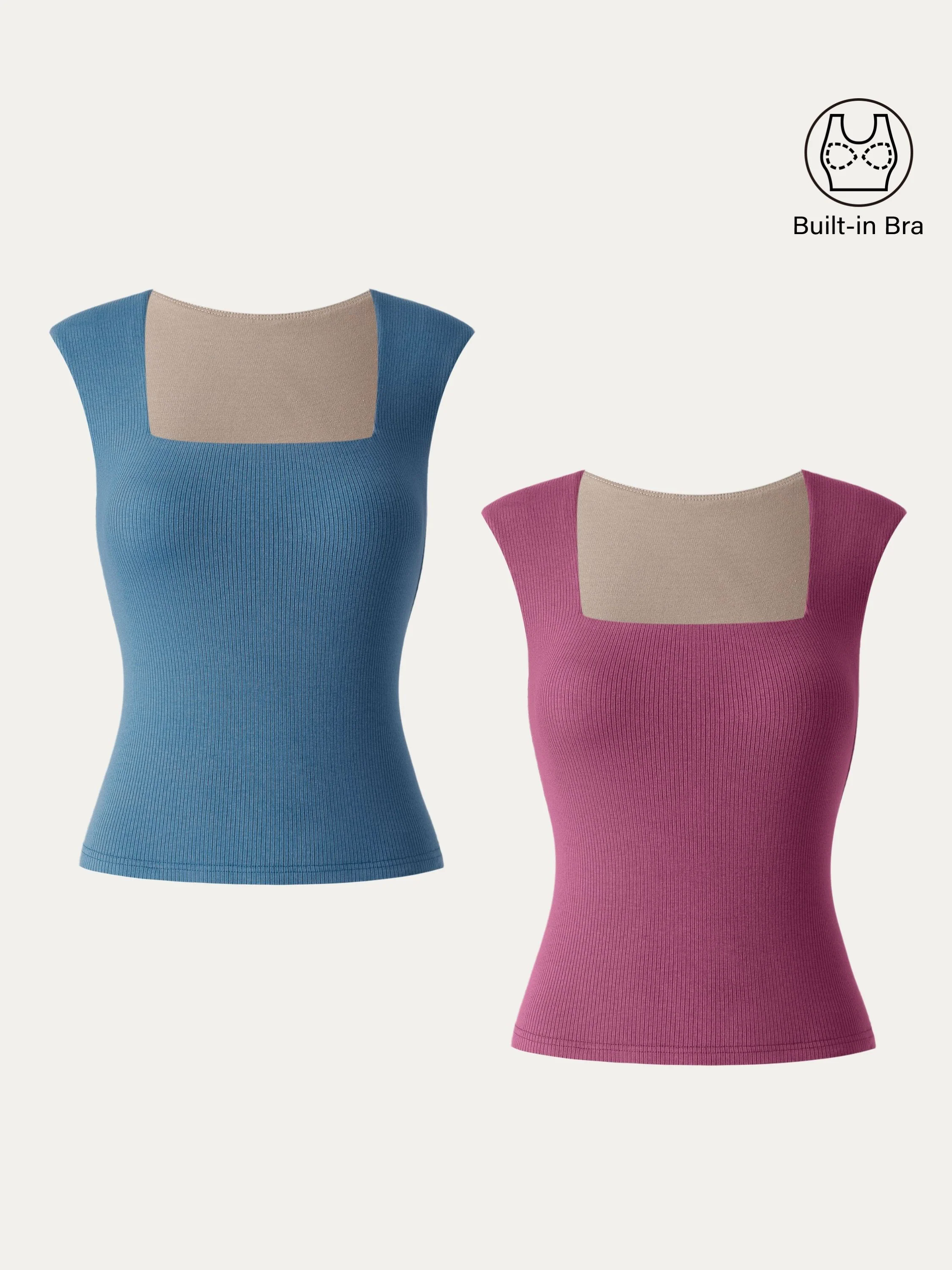 Stretch Cotton Square Neck Ribbed Brami