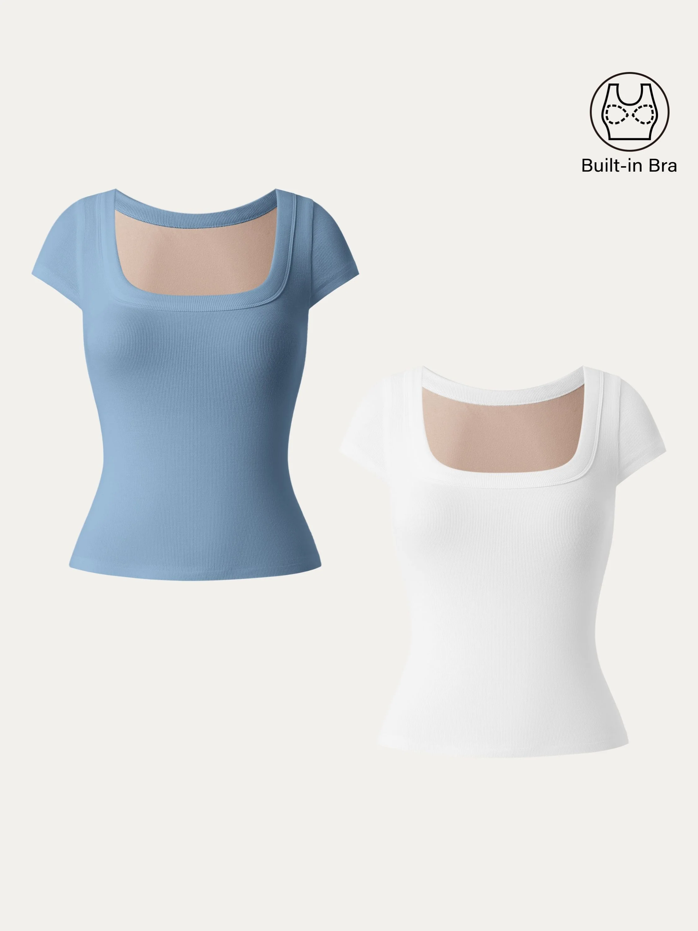 2Pcs Set Stretch Cotton Square Neck Cap Sleeve Brami