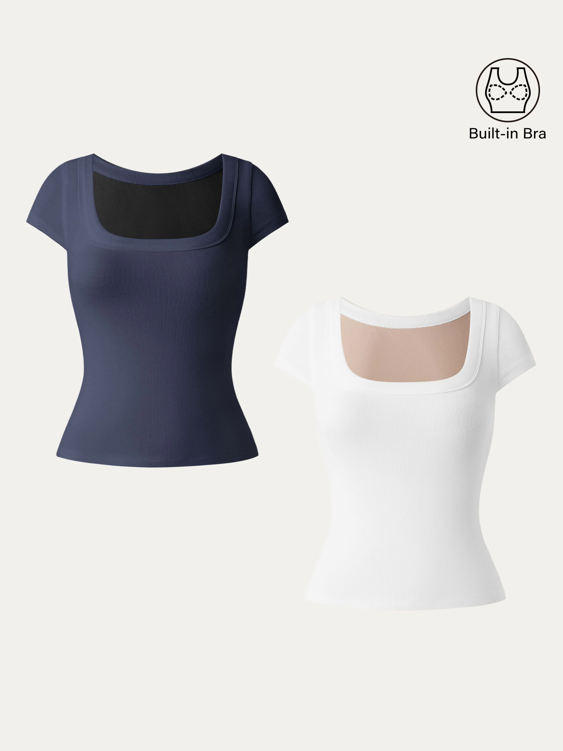 2Pcs Set Stretch Cotton Square Neck Cap Sleeve Brami