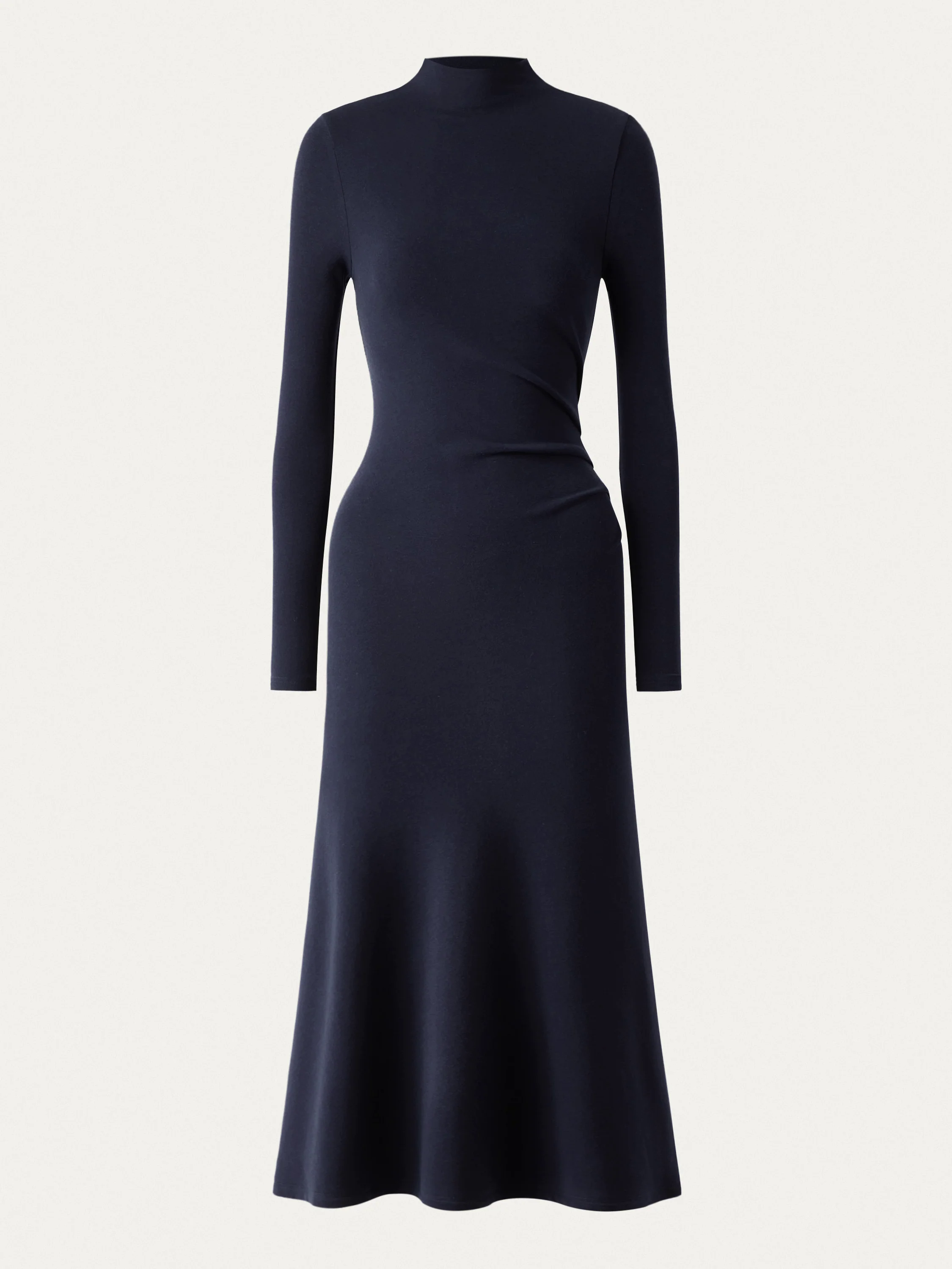 Heat-Tech Long Sleeves Mockneck Tucks Midi Dress Heat-Tech Long Sleeves Mockneck Tucks Midi Dress