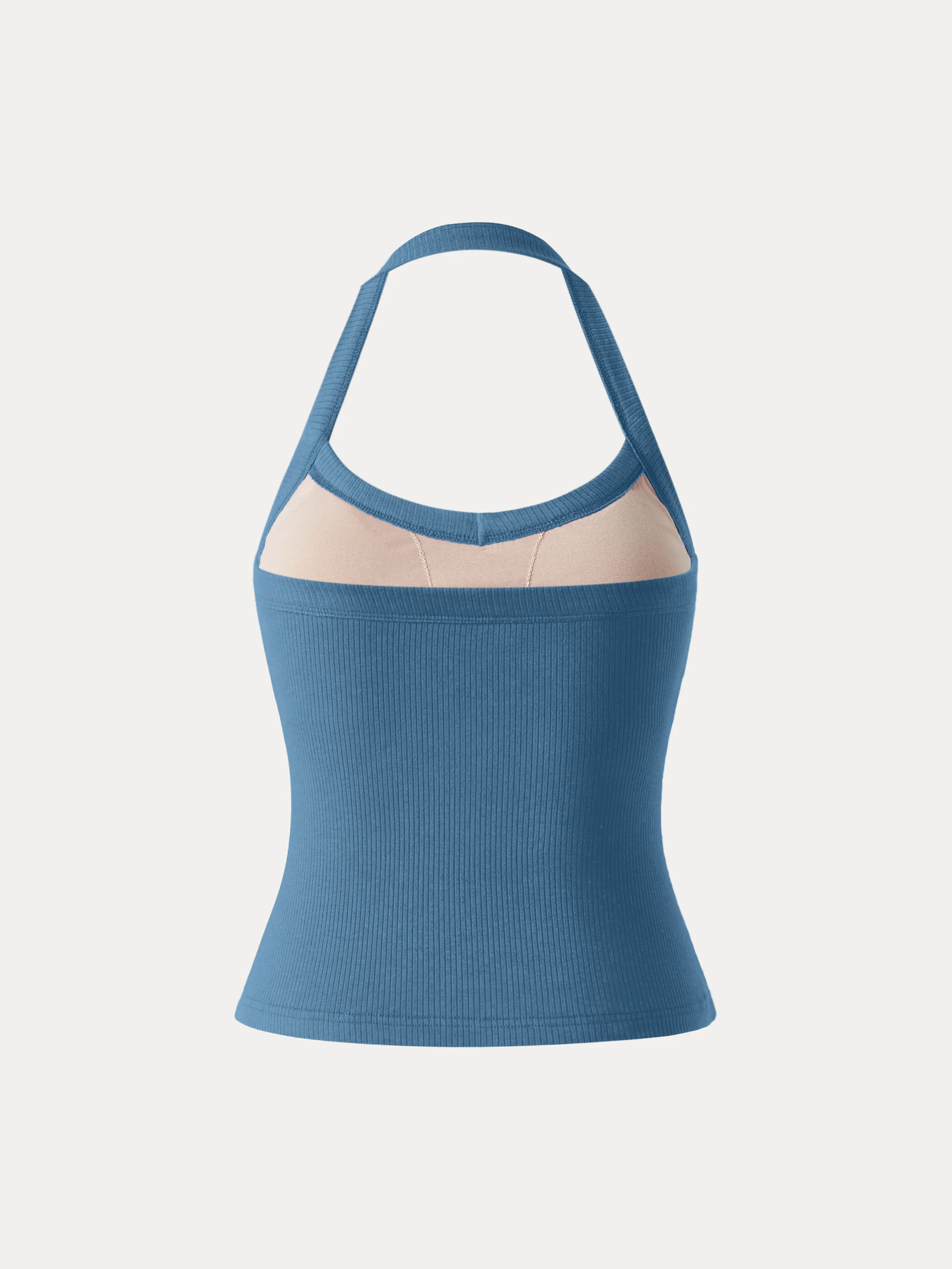 2Pcs Set Halter Neck Side Ruched Ribbed Brami Tank