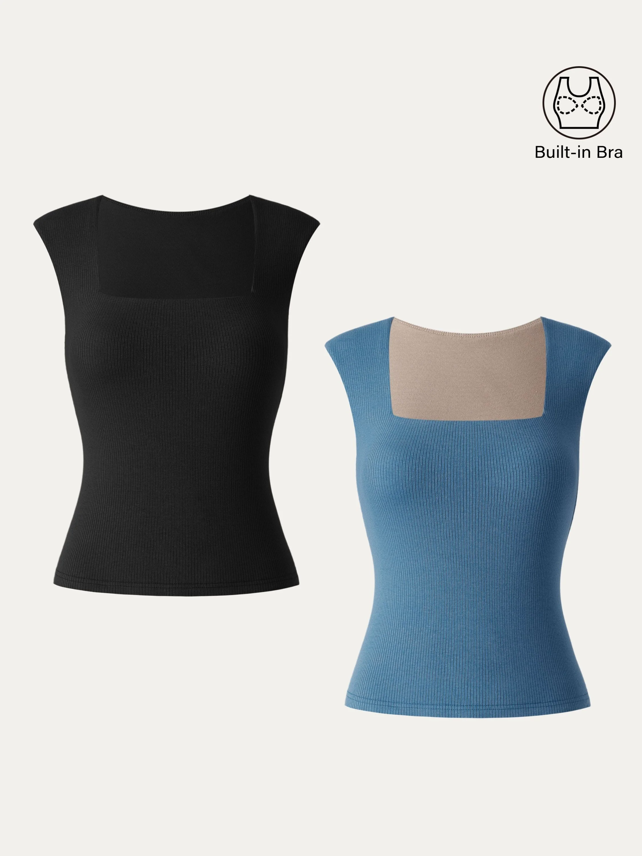 Stretch Cotton Square Neck Ribbed Brami