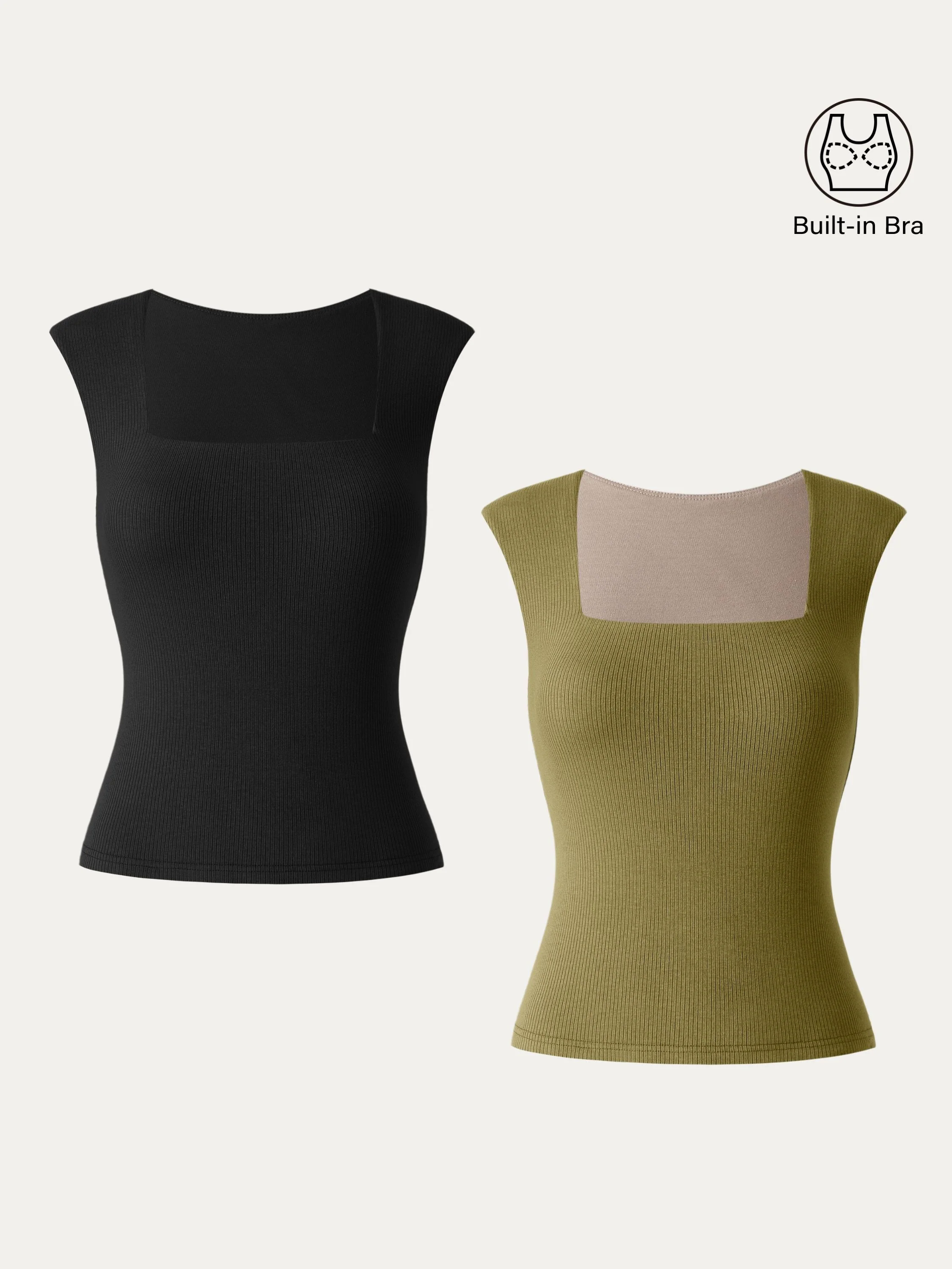 Stretch Cotton Square Neck Ribbed Brami