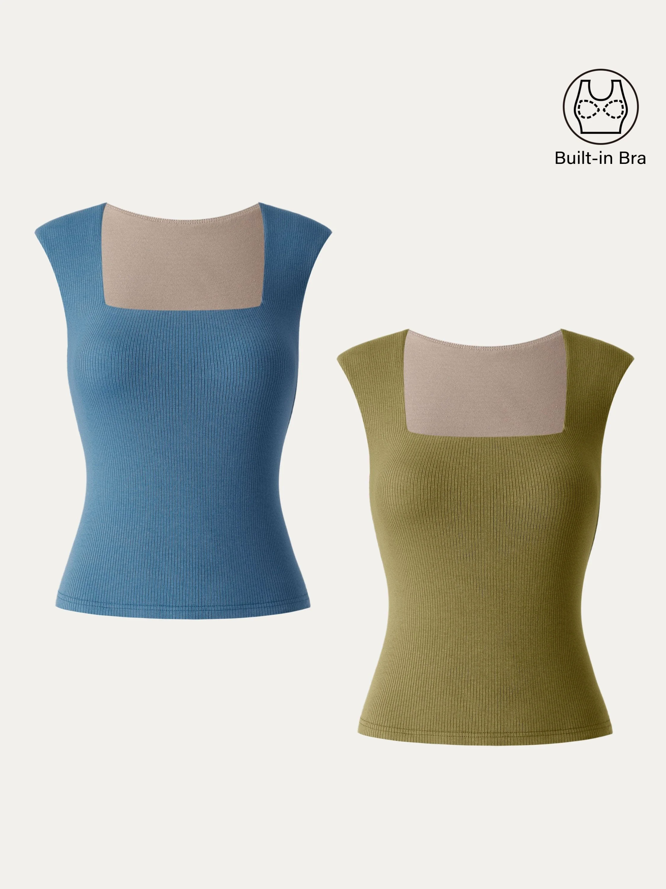 Stretch Cotton Square Neck Ribbed Brami
