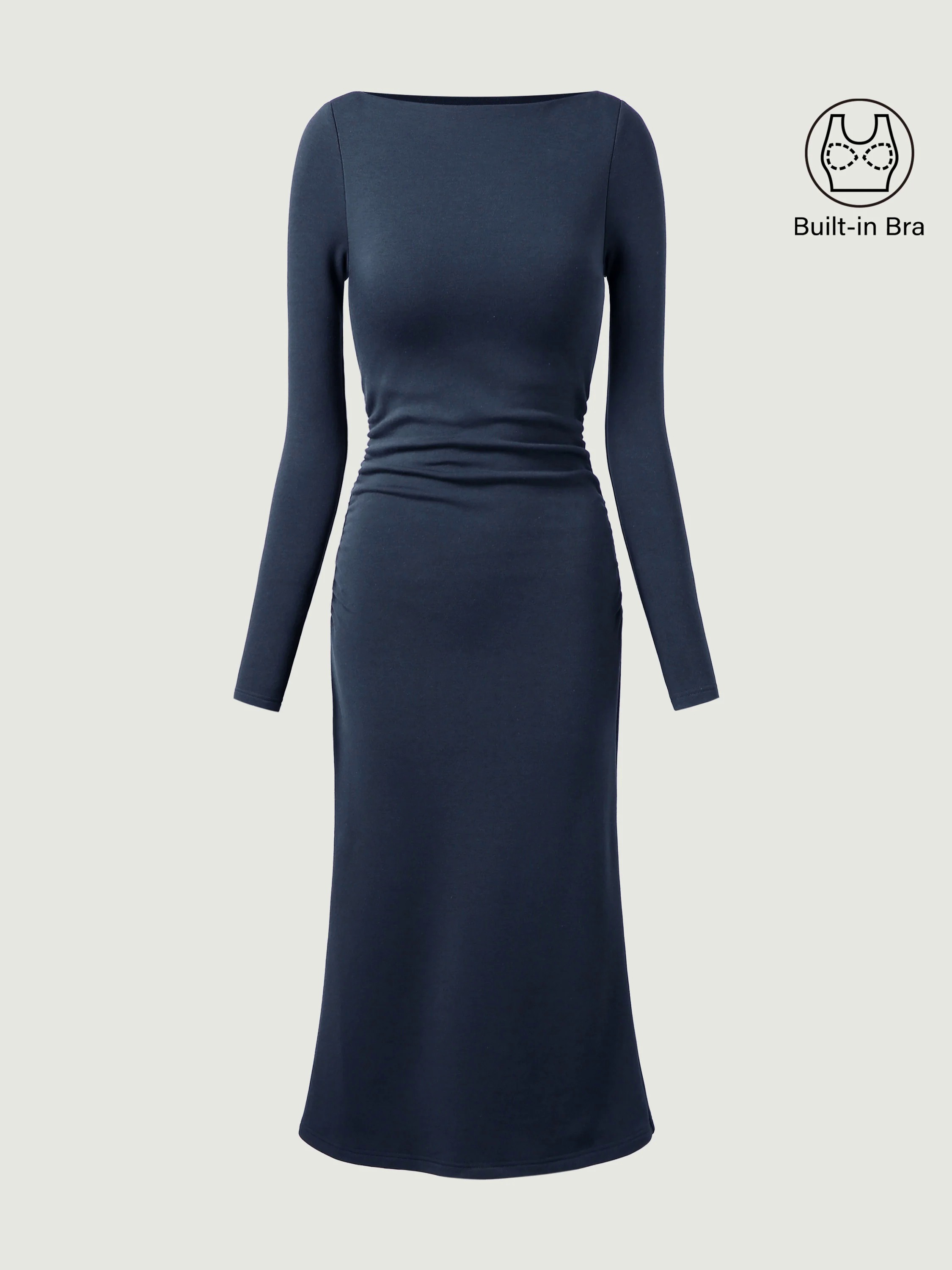 Thermal Boatneck Ruched Sides Brami Midi Dress Thermal Boatneck Ruched Sides Brami Midi Dress