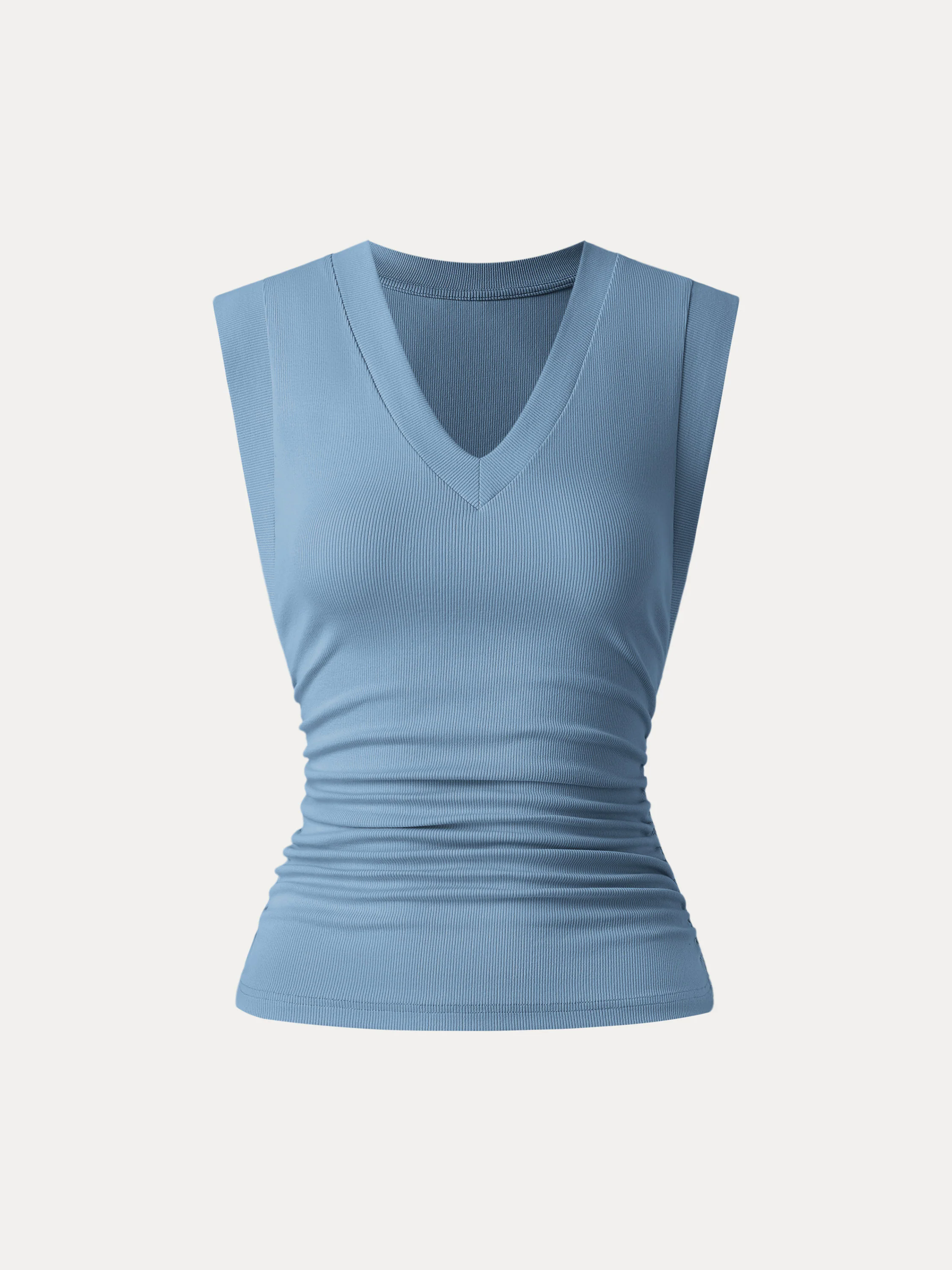 Stretch Cotton V-neck Side Ruched Muscle Tee Stretch Cotton V-neck Side Ruched Muscle Tee