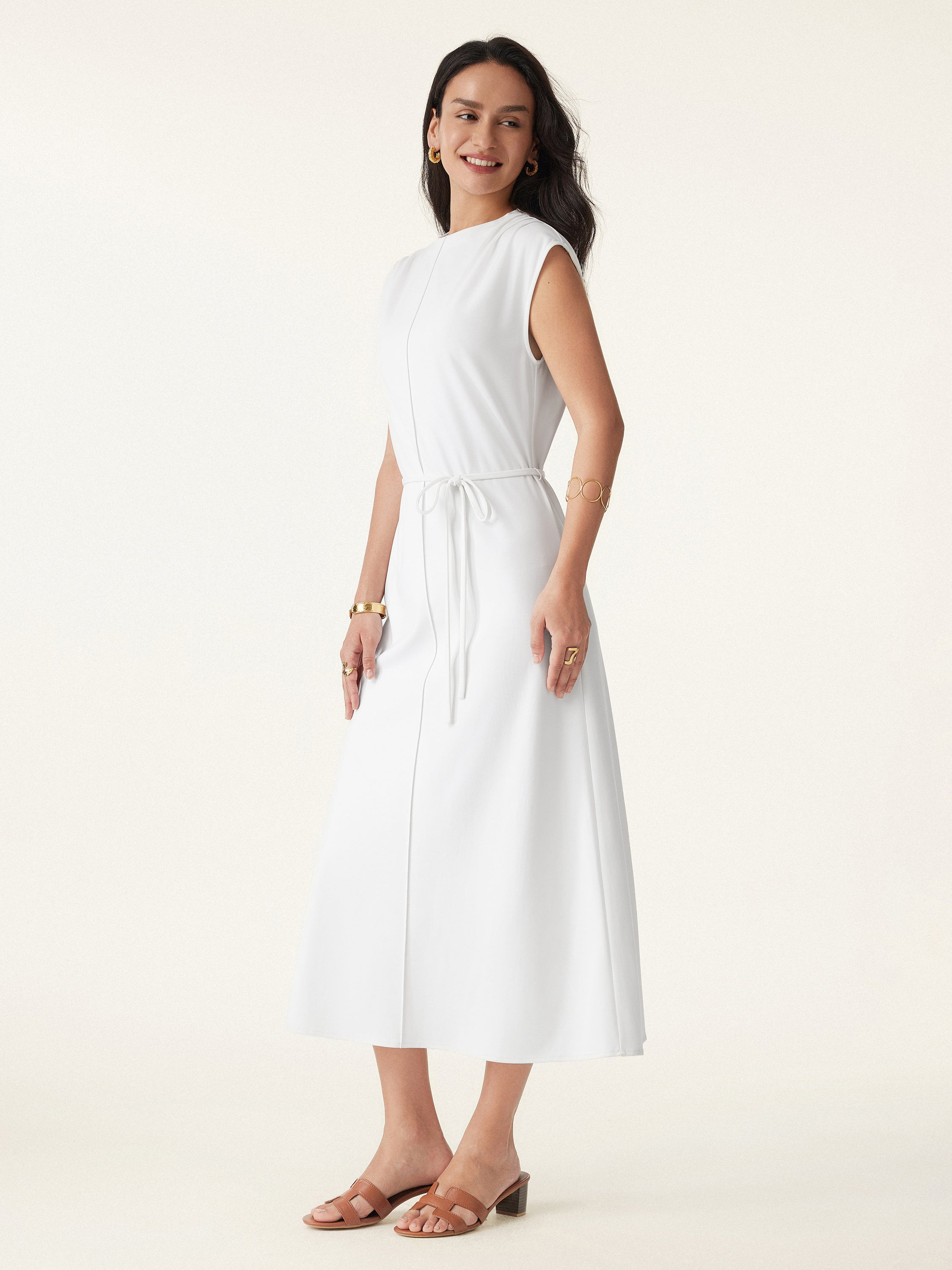 Breezy Easy Crewneck Zippered Midi Dress