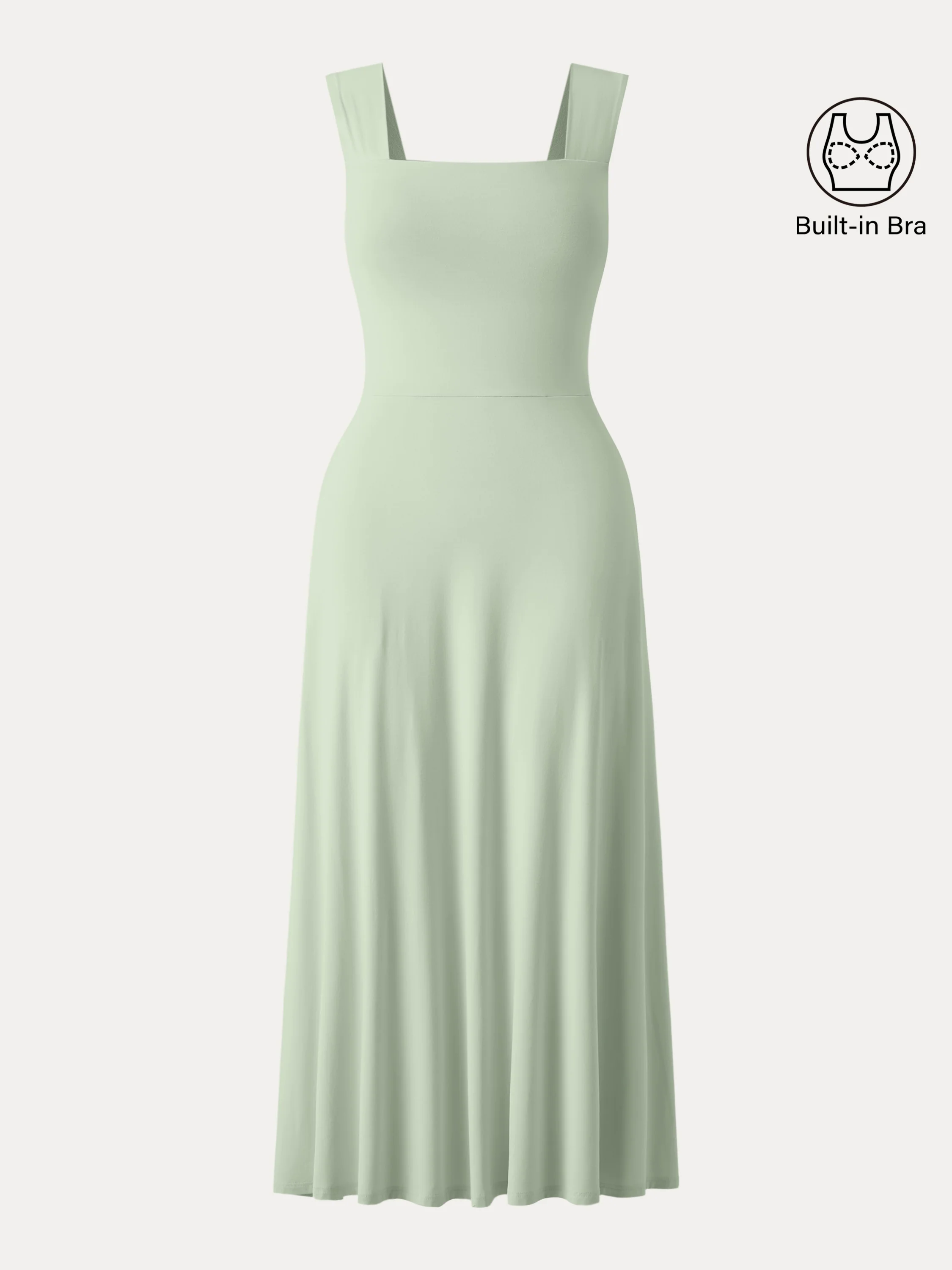 Flowy Square Neck Wide Straps Midi Brami Dress with Pockets