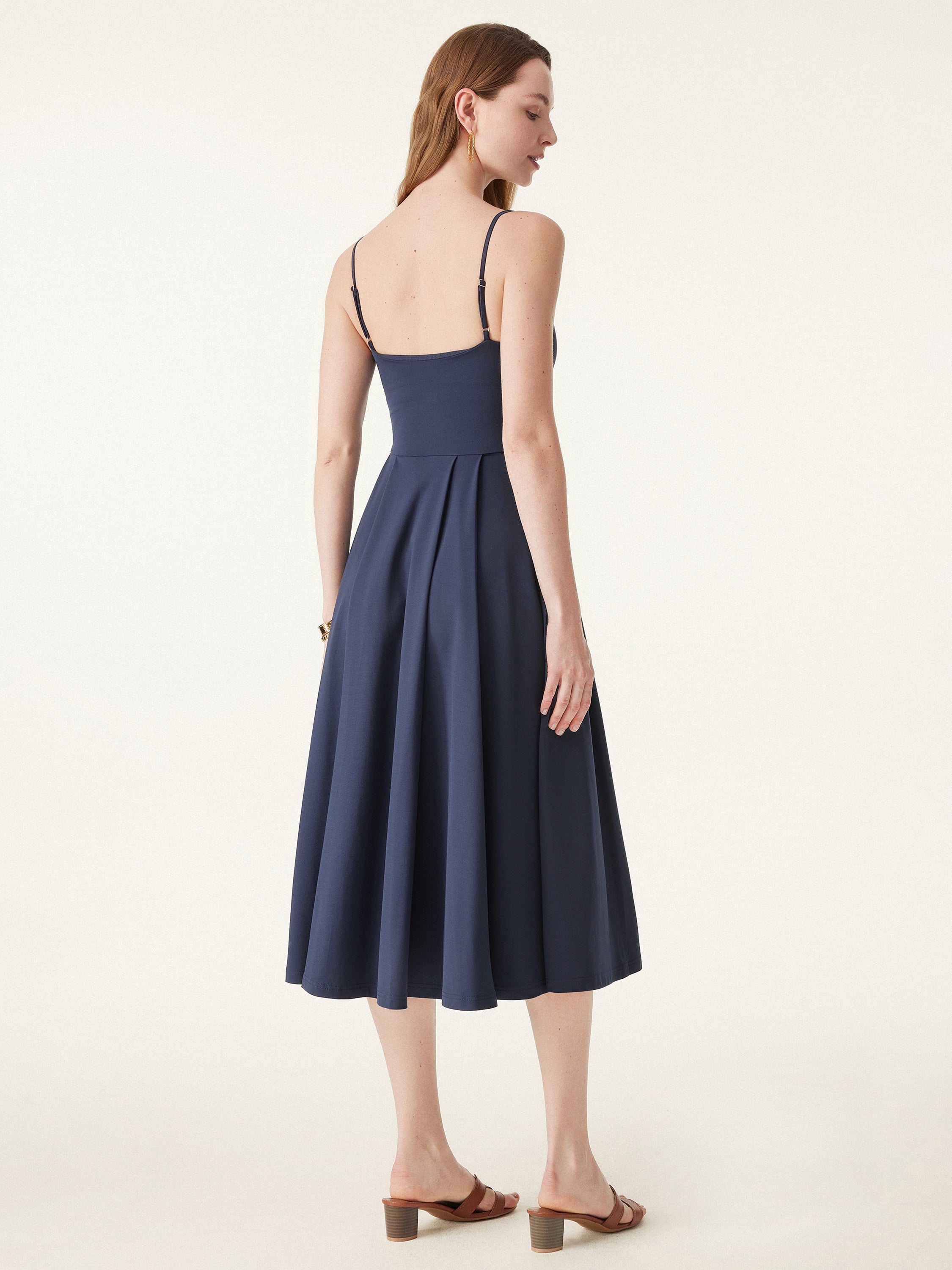 Bamboo Ponte V-neck Fit-and-flare Midi Brami Sundress with Pockets