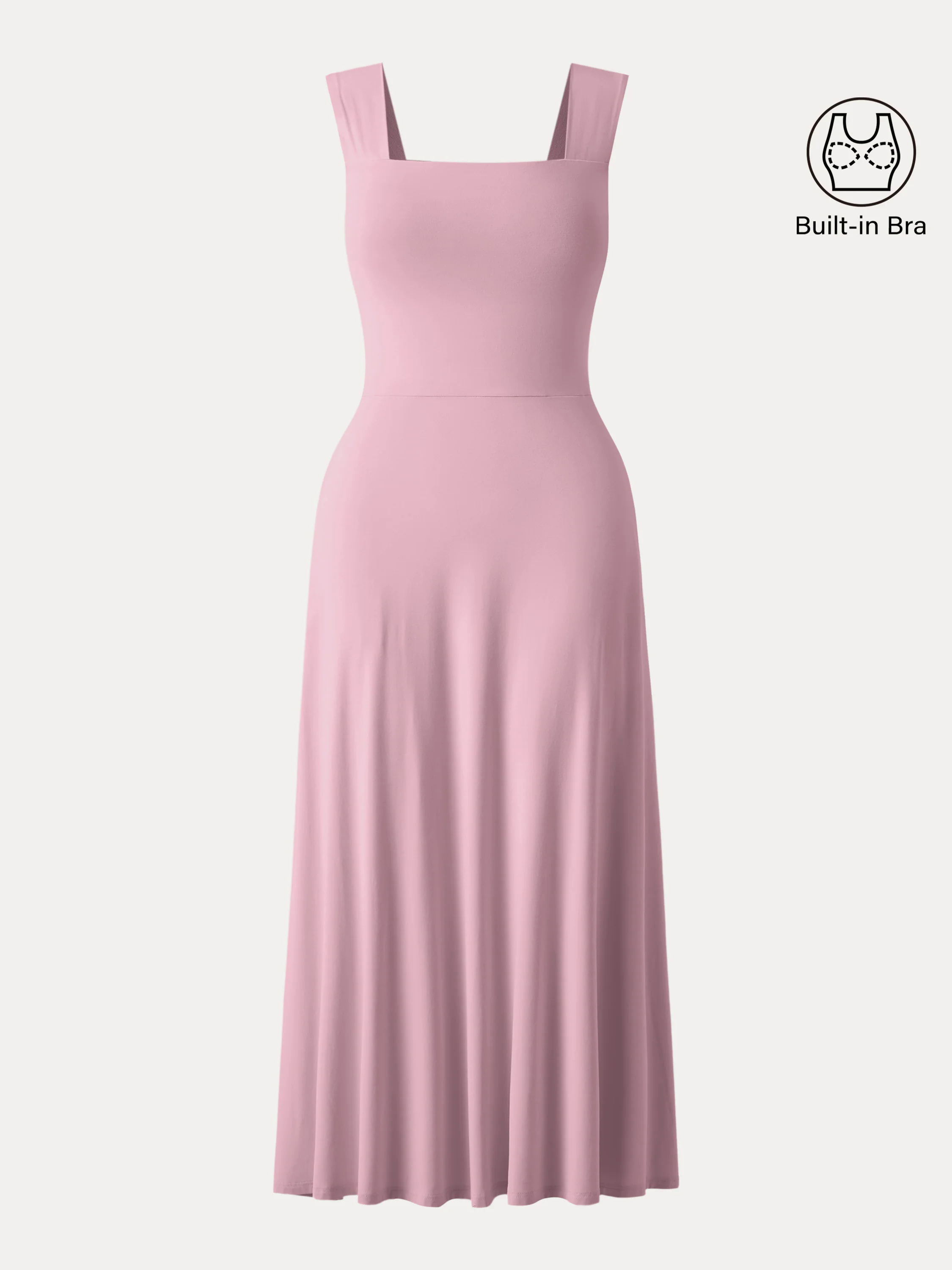 Flowy Square Neck Wide Straps Midi Brami Dress with Pockets