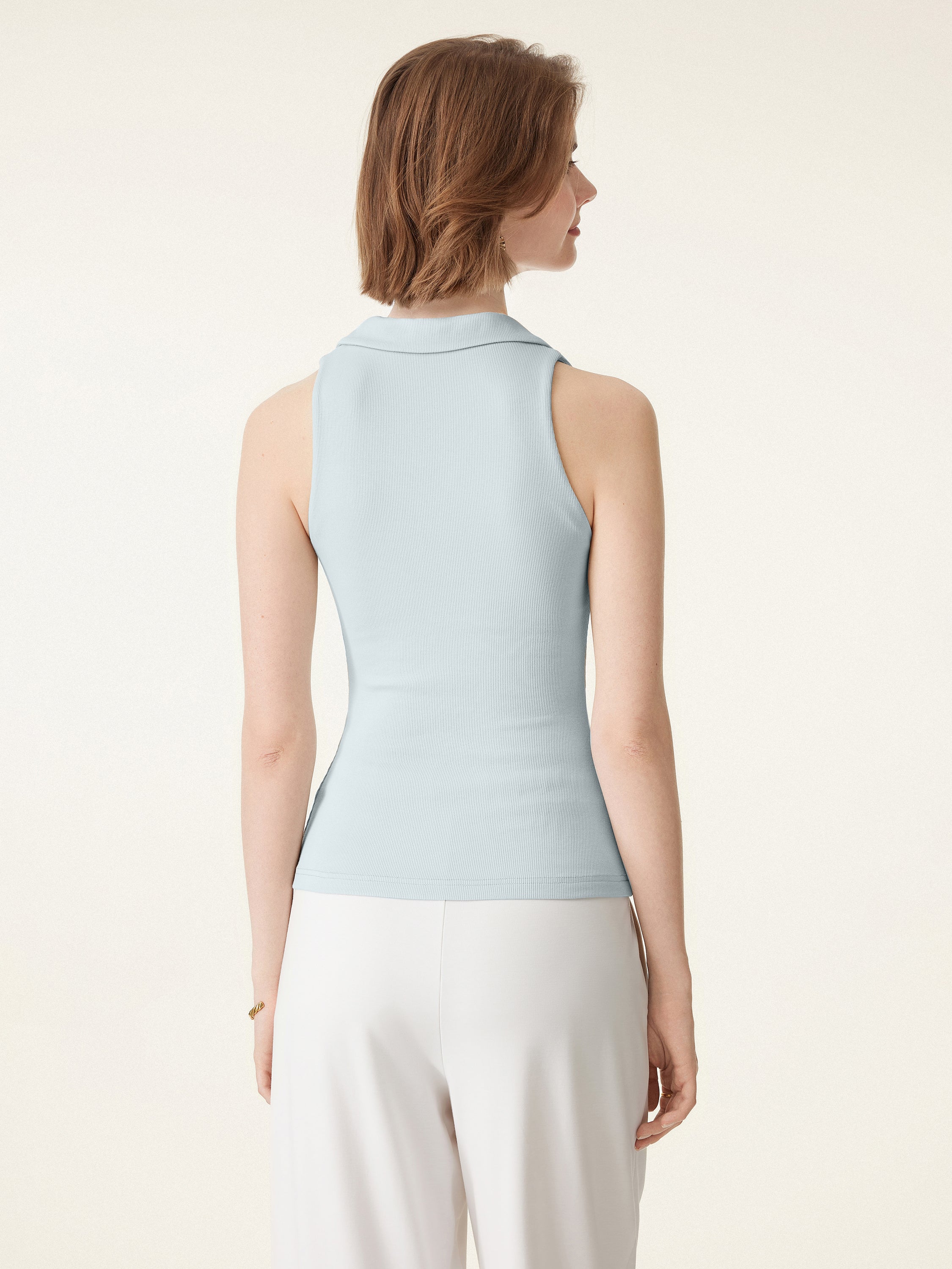 Stretch Cotton V-neck Collared Brami Top