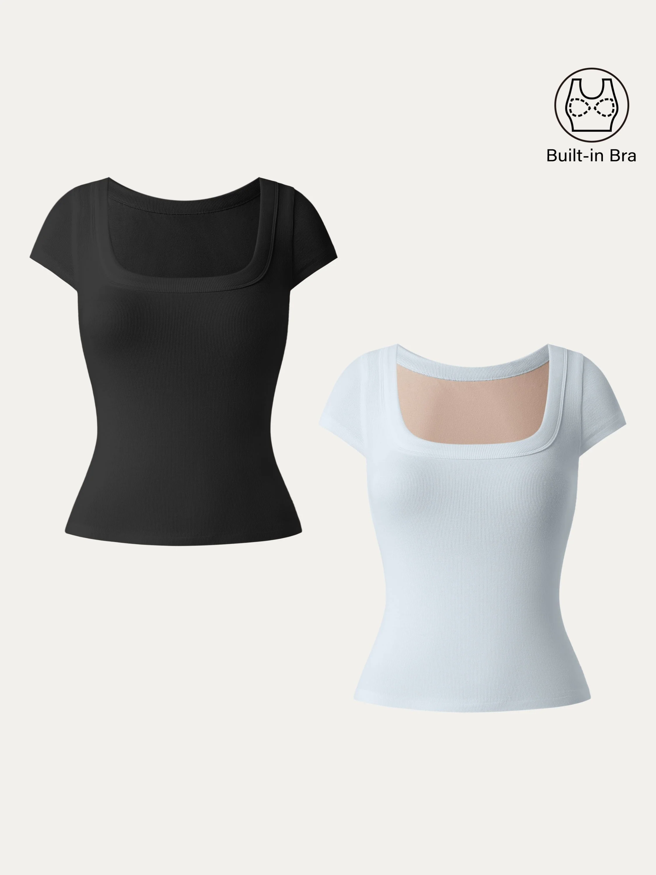 2Pcs Set Stretch Cotton Square Neck Cap Sleeve Brami