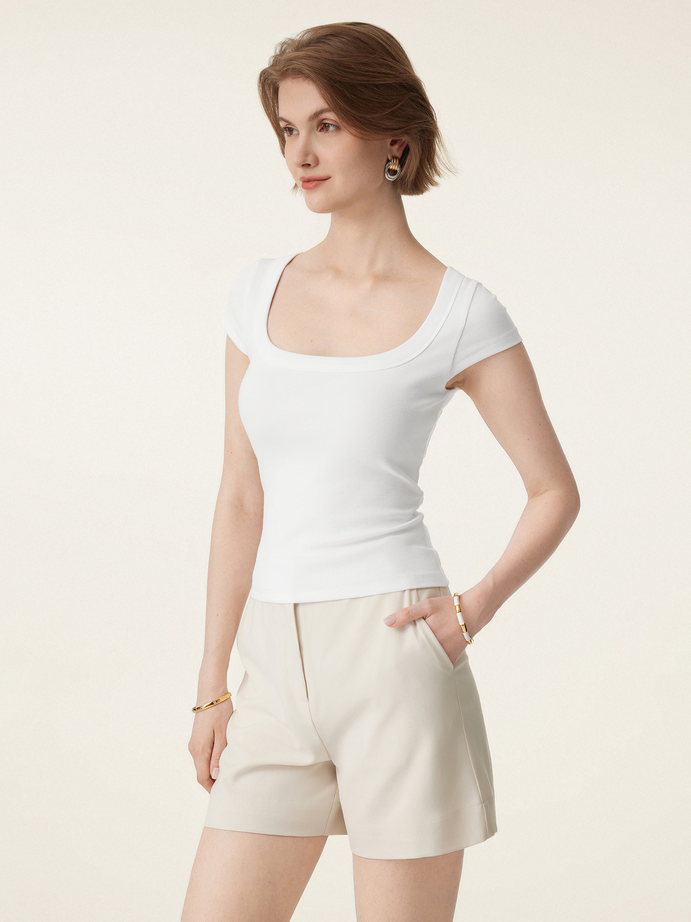 Stretch Cotton Square Neck Cap Sleeve Brami Stretch Cotton Square Neck Cap Sleeve Brami
