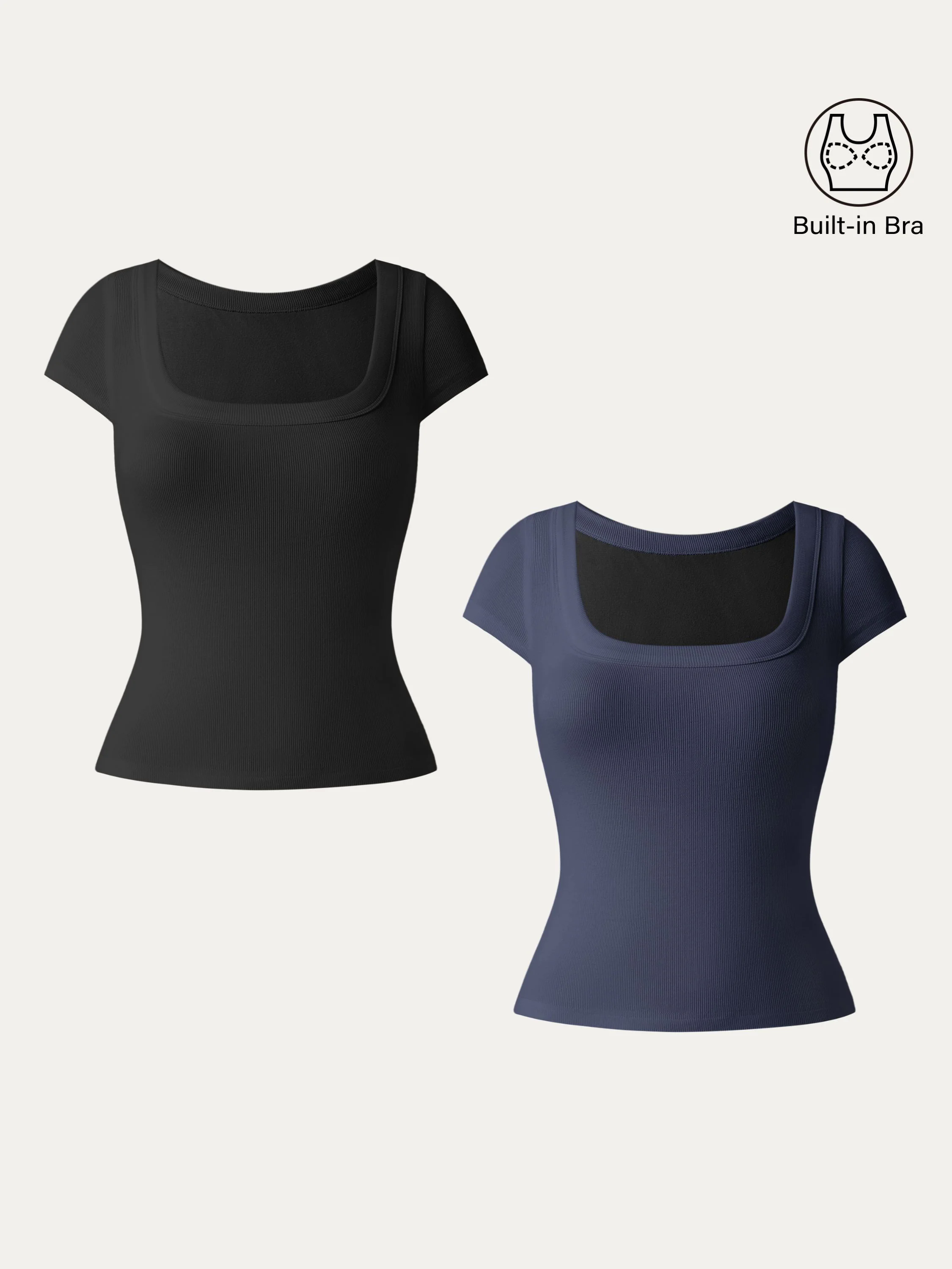 2Pcs Set Stretch Cotton Square Neck Cap Sleeve Brami