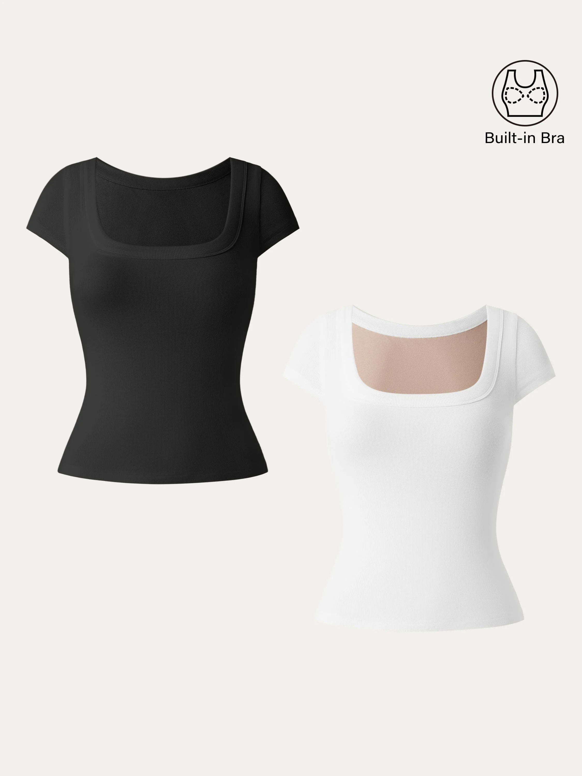 2Pcs Set Stretch Cotton Square Neck Cap Sleeve Brami