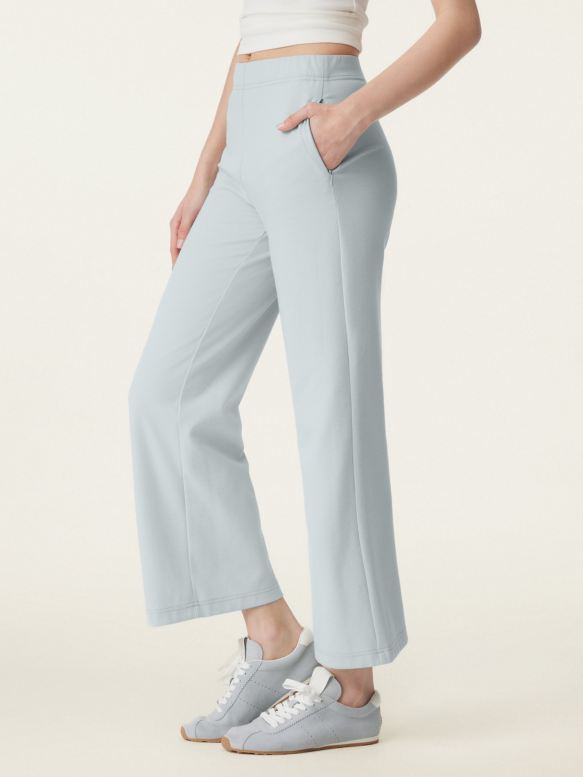 Mid Rise Cropped Flare Pants with Pockets
